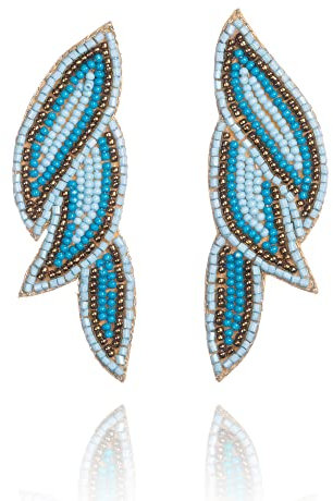 Zavana Lange Hellblaue Statement Ohrringe für Frauen, Baumelnde Blätter-Ohrringe für Damen, handgemachte Boho Chic Blaue Ohrringe, Bohème-Modeschmuck für Frauen