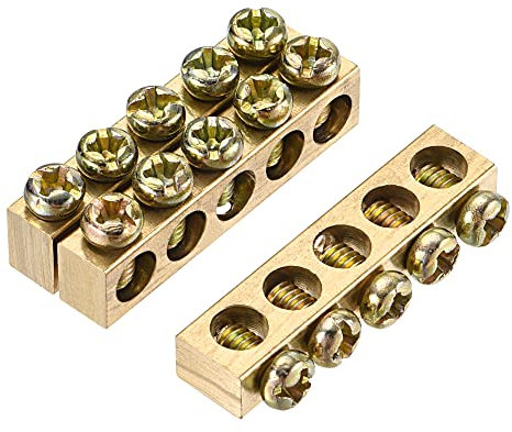 sourcing map 3 Stk. Klemmen Erdungsschiene Schraubblock Barriere Messing 5 Positionen 33.3 mm x 5.5 mm x 7.5 mm für die elektrische Verteilung