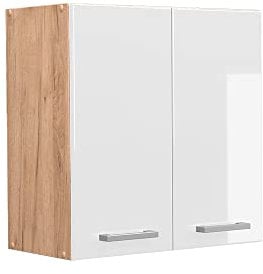 Vicco Hängeschrank R-Line, hängender Küchenschrank, Weiß Hochglanz/Goldkraft Eiche, 60 cm