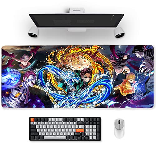 Tapis de souris compatible avec Demon Slayer – Grand tapis de souris pour ordinateur avec base en caoutchouc antidérapant | Compatible avec Kimetsu No Yaiba 30 x 80 cm, long tapis de souris pour