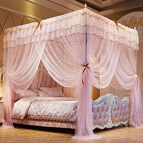 DUXY Moskitonetz, Luxus Prinzessin Betthimmel mit Edelstahlhalterung, Betthimmel mit 4 Eckpfosten 3 Seitenöffnungen, für Mädchen Kinderbett Kinder Erwachsene, Bettwäsche Dekor,Jade,120x200cm