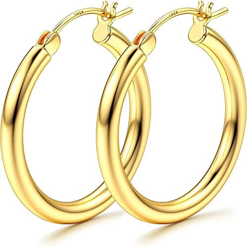 KRFY Chunky Gold Creolen 925 Sterling Silber Post Hypoallergene 14K Echtgold Plattiert Ohrringe Mittel Groß Creolen für Damen 20mm