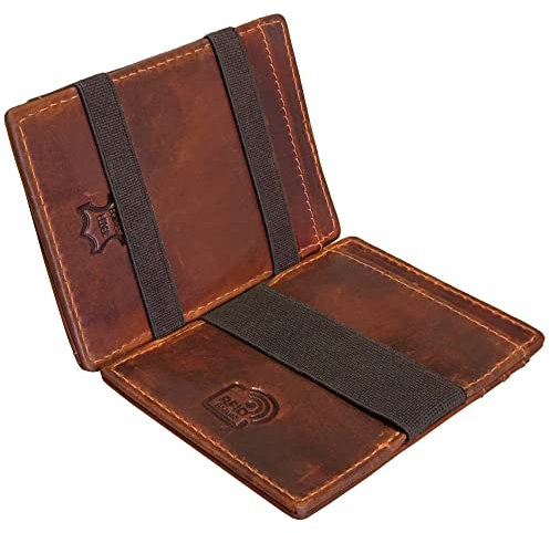 STILORD 'Mago' Magic Wallet mit Münzfach aus Echt Leder für Herren Kreditkartenetui RFID Schutz kleine Geldbörse im Vintage-Look, Farbe:Salerno - braun
