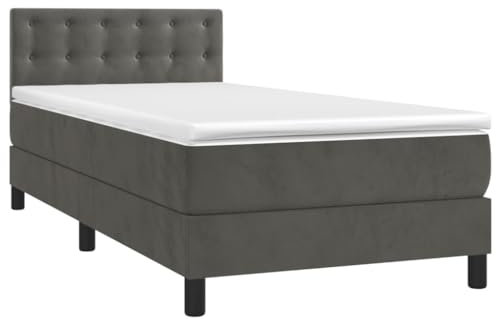 vidaXL Boxspringbett mit Matratze LED Bett Einzelbett Bettgestell Polsterbett Bettrahmen Lattenrost Schlafzimmerbett Hotelbett Dunkelgrau 80x200cm Samt