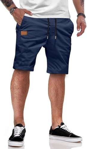 JMIERR Kurze Hosen Herren Shorts Herren Sommer Chino Baumwolle Elastische Taille mit Taschen Blau XL