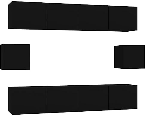 vidaXL TV Schrank Set 6-TLG. Wohnwand Schrankwand Anbauwand Hängeschrank Lowboard TV Möbel Fernsehschrank Wandschrank HiFi-Schrank Schwarz Holzwerkstoff