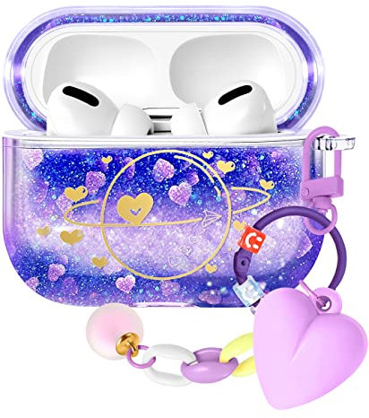 Kokaaee for Airpod Pro & Pro 2 Case Cover Cute Funda Kawaii Women Aesthetic Protector Girls Girly Liquid Glitter Bling Sparkly Stars Design Estuche Keychain Y2K for Apple Airpod Pro 1/2 Cases