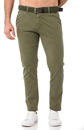 Redbridge Herren Chino-Hose mit Gürtel Bequeme Freizeit- und Businesshose Khaki W30 L32
