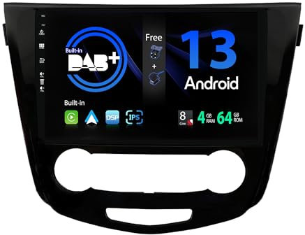 SXAUTO『Built-in Dab』Android 13 IPS Autoradio para Nissan Qashqai J11 X-Trail Rouge (2014-2018) - Inalámbrica CarPlay/Android Auto - Cámara + Mic - 4G+64G - 360-CAM Volante Fast-Boot - 10.1” 2 DIN