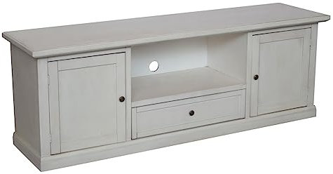 MOBILE PORTA TV IN LEGNO SHABBY CHIC BIANCO ANTICATO 1 CASSETTO