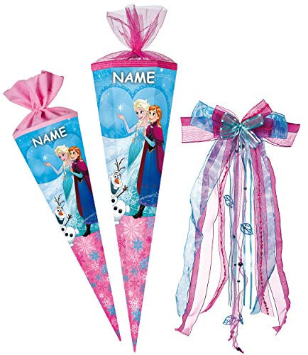 Schultüte - die Eiskönigin - Frozen - 85 cm - eckig - incl. Name und große Schleife - Tüllabschluß - Zuckertüte - mit - ohne Kunststoff Spitze - Nestler -..