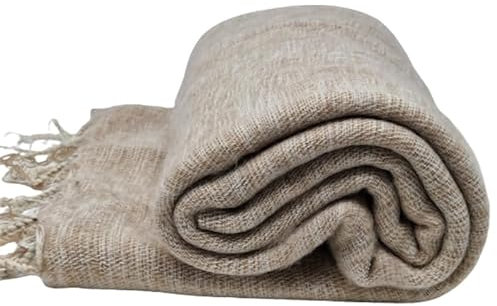 Nepalesische handgefertigte Yak-Wolldecke, weiche übergroße Schals, Überwürfe, Meditations-Wickeldecke, Yak-Wolle, Yak-Wollschals, Beige, beige, 90 inch x 47 Inch