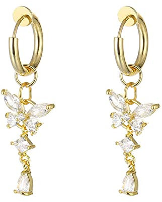 Bishilin Ohrringe ohne Ohrlöcher Edelstahl, Ohrclips Damen Anhänger Schmetterling mit Zirkonia Ohrklemme Ohrringe Nickelfrei für Mädchen Gold