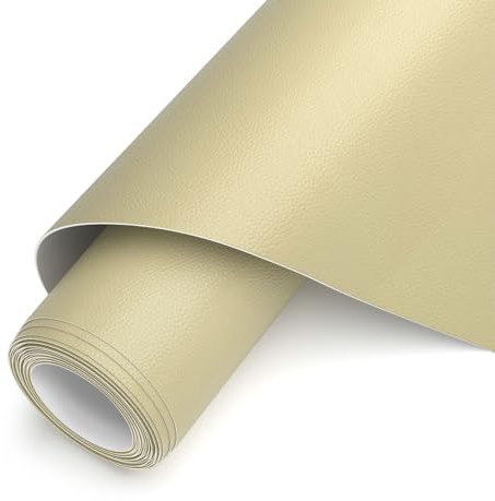 AYSOW Cuero Adhesivo para Tapizar 42 x 150cm, Parche Polipiel para Reparación de Sofá, Asiento de Coche, Muebles, Chaquetas (Marfil Blanco)