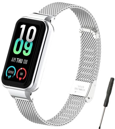 Onlyct Metallo Cinturino Compatibile con Amazfit Band 7, Cinturini in Acciaio Inossidabile di Ricambio Braccialetto da Polso Sostitutivo Bracciale per Amazfit Band 7 - Argento