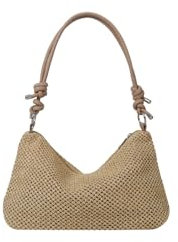Ulisty Bolsa pequeña de paja sintética para mujer, bolsa de playa tejida para axilas, bolsa de hombro, bolso cruzado, juego de 2 piezas, Caqui