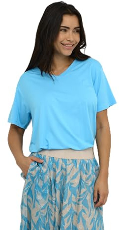 KAFFE T-Shirt KAfrida Damen T-Shirt Kurzarm V-Ausschnitt Basic Klassischer Casual Top XXL, Blue Atoll