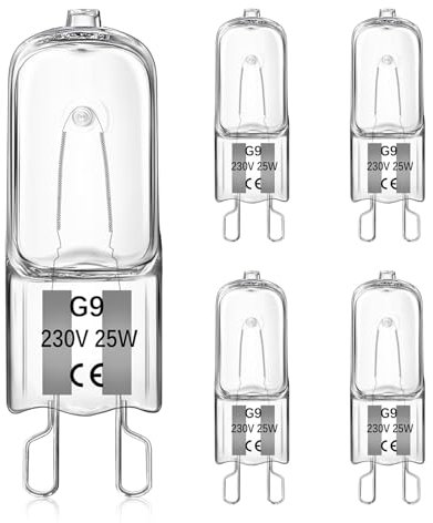 5 Pièces G9 25W Ampoules Halogènes pour four, Blanc Chaud Dimmerabile 230V 2700K, Résistance à la chaleur 300°C Convient pour les ampoules de four, les fours à micro-ondes, les lampes de table