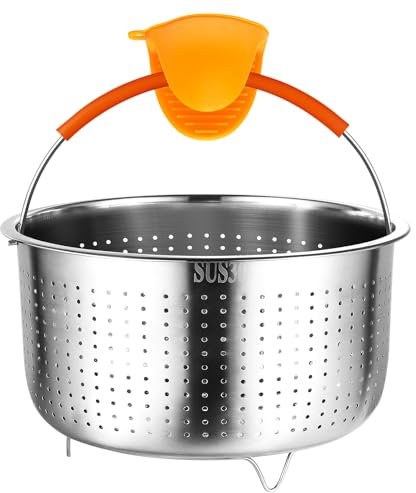 GREATLINK Stainless Steel Steamer Basket for Instant Pot Accessories, 6 Qt, Round, Multipurpose Veggie, Dumpling, Fish, Egg, Pasta Steamer with Handle