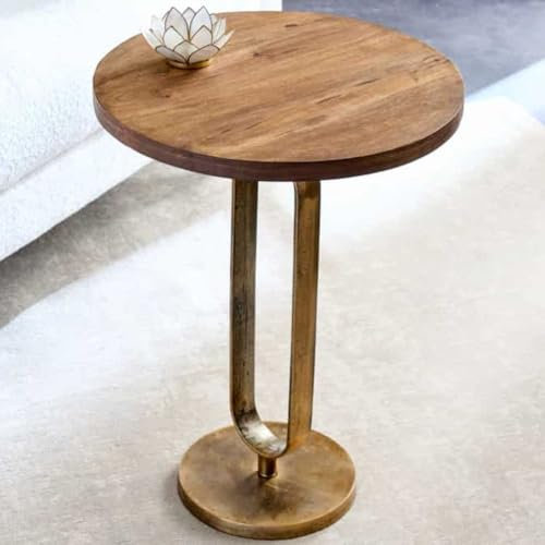 LEBENSwohnART Eleganter Mangoholz Beistelltisch Grace 45x60cm Natural Aluminium Metallbeine