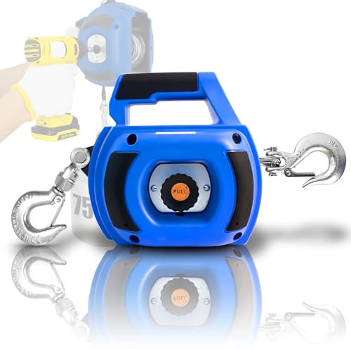 Drill Winch 750 LB Capacity with 40 Foot Alloy Wire Rope Portable Drill Winch for Lifting & Dragging, Ideal for Stretched Wire Fence and Log Handling (Blue)