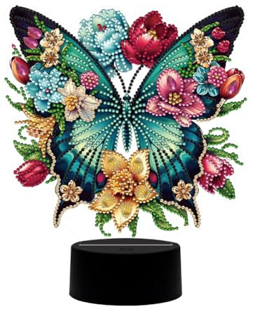 5D DIY Diamond Painting LED Nachtlicht Diamant Painting Tischlampe Kinder Nachtlampe Weihnachtsdeko Weihnachten Geschenk Deko (Schmetterling)
