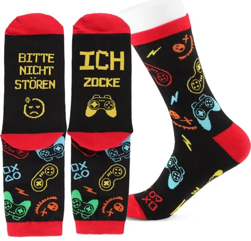 BETESSIN Lustige Gaming Socken - BITTE NICHT STÖREN ICH ZOCKE - Fun Socken mit Spruch - Witzige Geschenke für Gamer - Zocker Geschenk für Männer und Frauen zu Geburtstag, Weihnachten uvm.