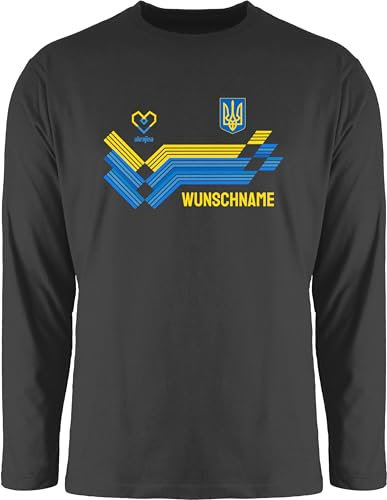 Langarmshirt Herren Langarm Shirt - 2024 Fussball EM Fanartikel - Personalisierbares Ukraine Motiv Trikot | Individuelles Україна Design mit Wappen und Landesfarben | Mit eigenem Namen - L