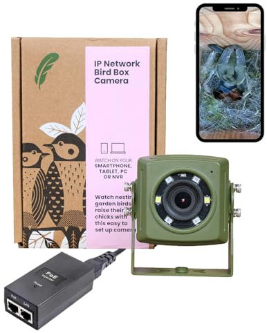 Green Feathers Wired Network Bird Box & Wildlife HD Camera PoE Version (Camera & PoE Injector - UK Power Supply)