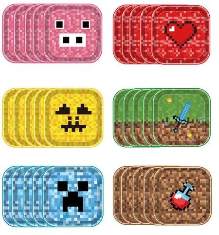 60pcs Minecraft Paper Plates,7inch TNT Game Party Disposable Paper Plates Miner Gaming Theme Square Dinner Plates Mine-Craft Paper Dinnerware for Boys Girls' Birthday Minecraft Theme Party Table Décor