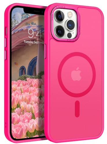 GaoBao Coque pour iPhone 12 Pro Max 6.7 Compatible avec MagSafe, Hybrid Magnétique Case Étui Translucide Mat Arrière Protection Caméra Housse Fine Antichoc Dos Anti Rayures, Rose Rouge