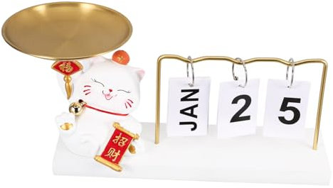 GARVALON Perpetual Calendar with Cat Figurine Page Desk Calendar for Home Office Stylish Cat Decor for Housewarming Versatile Home Decoration