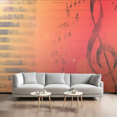 BURUNG Music Theme Note Wallpaper Vintage Rust Red Piano Wallpaper Indoor Decoration Living Room Tv Backdrop Large Bedroom Living Room for Wall Decor Mural Wallpaper 500x300cm