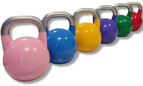 Kettlebell, Competition Style, Professional Grade Steel, Chrome Handle, Multi-Coloured, Indoor/Outdoor Training (12, Kilograms)