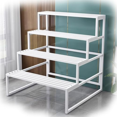 Pflanzenregal aus Metall, für drinnen und draußen, 4 Etagen, Blumentopfhalter für Balkon, Terrasse, 80 cm hoch, stilvoller und stabiler Pflanzenständer