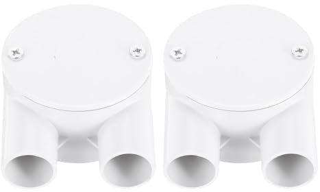 sourcing map 2Pcs PVC Conduit Box Junction Box Outdoor Cable Connectors, 4 Way Round Wire Box Connectors Circuit 20mm with Cover for Cable Management White