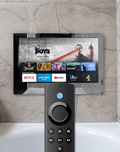 WaterVue TV de baño con espejo de 19 pulgadas con Amazon Fire TV Stick/IP65/TV de baño/Full HD/LED/impermeable con Wi-Fi y Bluetooth/Alexa/altavoces integrados /