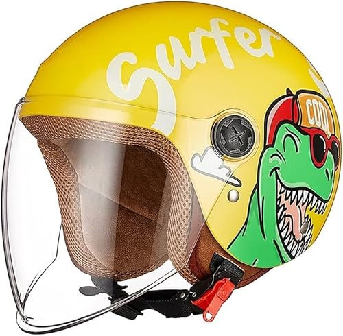 Casco a Forma di Dinosauro per Scooter, Motociclista e Ciclomotore - Jet per Bambini con Visiera, Sgancio Rapido, 48-55 CM B