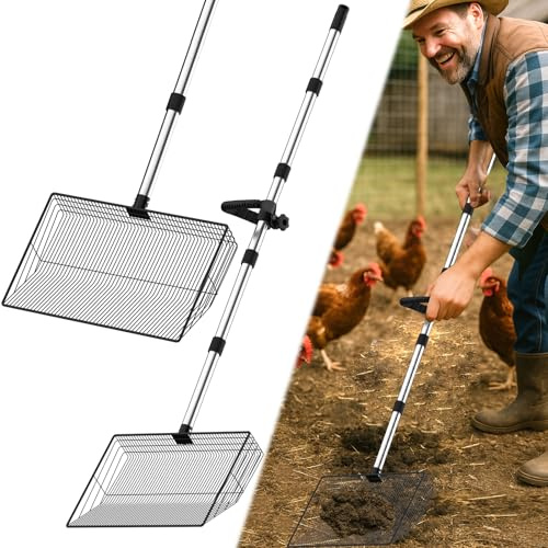 Hühnerkotschaufel, Chicken Poop Scooper, Einstellbare Hühnerschaufel für die Reinigung, Hühnerstall Reinigungswerkzeuge, Siebschaufel für Hühnerstall Trennung (L)