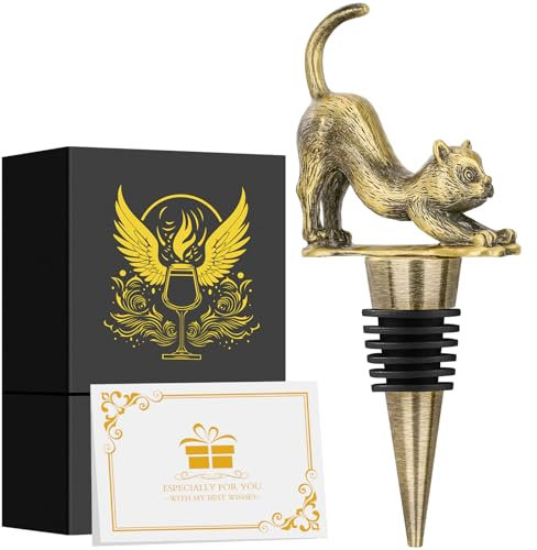 BYRRSF British Shorthair Cat Wine Stopper, Cat Wine Gifts for Men Cat Lovers, Father Day Christmas Birthday Gifts for Men, Bottle Stoppers (Bronze)
