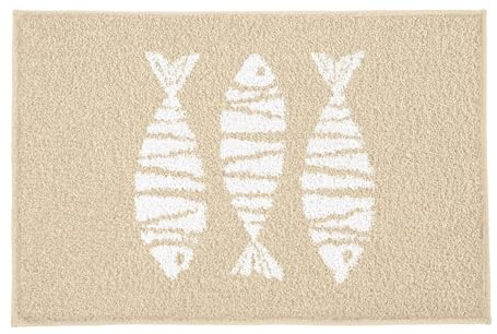 Kleine Wolke Badteppich Fish Sandbeige 60 x 90 cm | OEKO-TEX zertifiziert, rutschhemmende Unterseite, für Fußbodenheizung, maschinenwaschbar, 100% Polyester