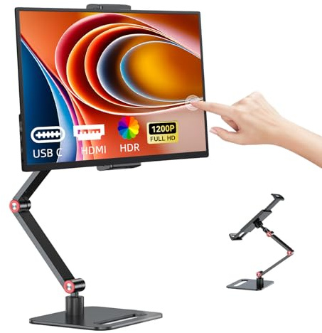 Pixluxe Touchscreen Portable Monitor, 14-inch 1200P Ultra-Thin Lightweight Bezel-Less HDR Full HD IPS Touchscreen, Portable Travel Monitor, HDMI USB-C External Display for Laptops and PCs