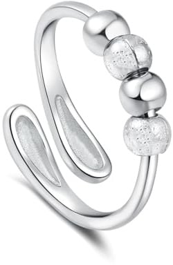Anxiety Ring für Damen Silber 925 Angst Ring,Verstellbare Sterling Silber Ringe mit Perlen,Stress Spinner Ringes für Frauen,Fidget Ringes gegen Angst