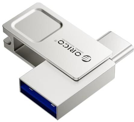 ORICO 256GB Mini USB Stick Typ A USB-C Flash-Laufwerk mit Keyring, 100MB/s | Dual USB Speicherstick Metall für iPhone 17/16/15 Smartphone Android Windows Mac OS, Silber