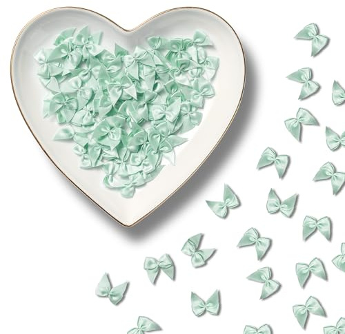 MORSUNBELA Mini Schleifen Deko Kleine Geschenkschleifen Set Mintgrün | 100 Mini-Geschenkschleifen,ideal als Deko für Hochzeit,Geburtstag,Karten,Geschenkboxen,Verpackungen und festliche Anlässe