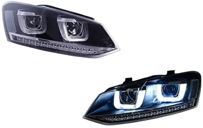 LED-Scheinwerfer-Einheiten Compatible with VW Polo (2011–2018) – Nebelscheinwerfer, Tagfahrlicht, Bremslicht, Blinker – Plug & Play