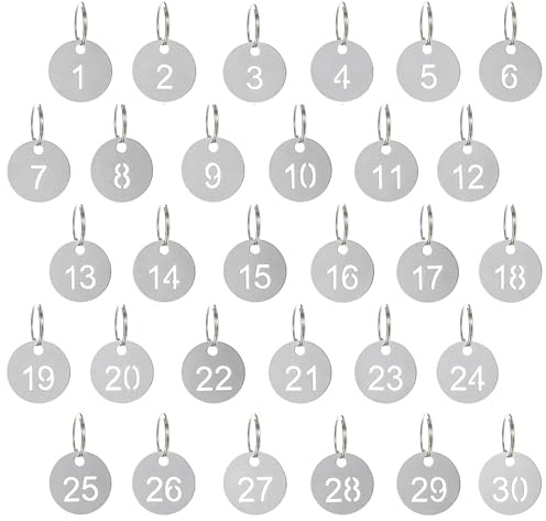 30 STK Edelstahl Nummernschilder 1-30 Nummerierte Runden Schlüsselanhänger Metall Schlüsselschilder Mit Schlüsselringen, Anhänger Für Schließfächer, Hotels, Gepäck, 23mm Durchmesser