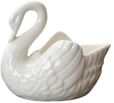 Schwanen-Übertopf, Keramik-Schwanenvase mit Ablaufloch für Sukkulenten, dekorativer Tisch-Übertopf für den Innen- und Außenbereich, Heimdekoration, weiß