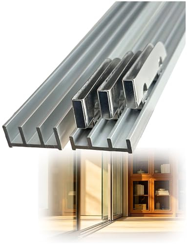 JNTFNE Kit de Porte coulissante à Triple Rail en Aluminium Robuste pour Verre/Bois de 3 à 5 mm, 6 roulettes incluses, pour Armoire/penderie (1,3 mètre/51,2 Pouces)