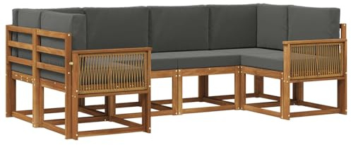 vidaXL Outdoor-Sofagarnitur mit Kissen 6 pcs Natur und Anthrazit, Akazienholz, modernes Gartensofa, Outdoor-Sitzgruppe, Gartenmöbel für die Veranda, wetterfest